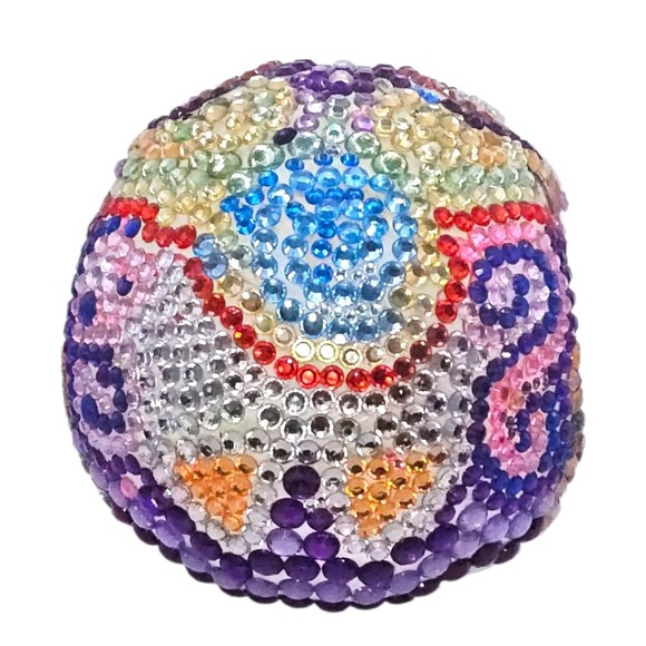 Day Of The Dead Rainbow Rhinestones 3D Fullsize Bling Ceramic Skull Handcrafted - Picture 9 of 13